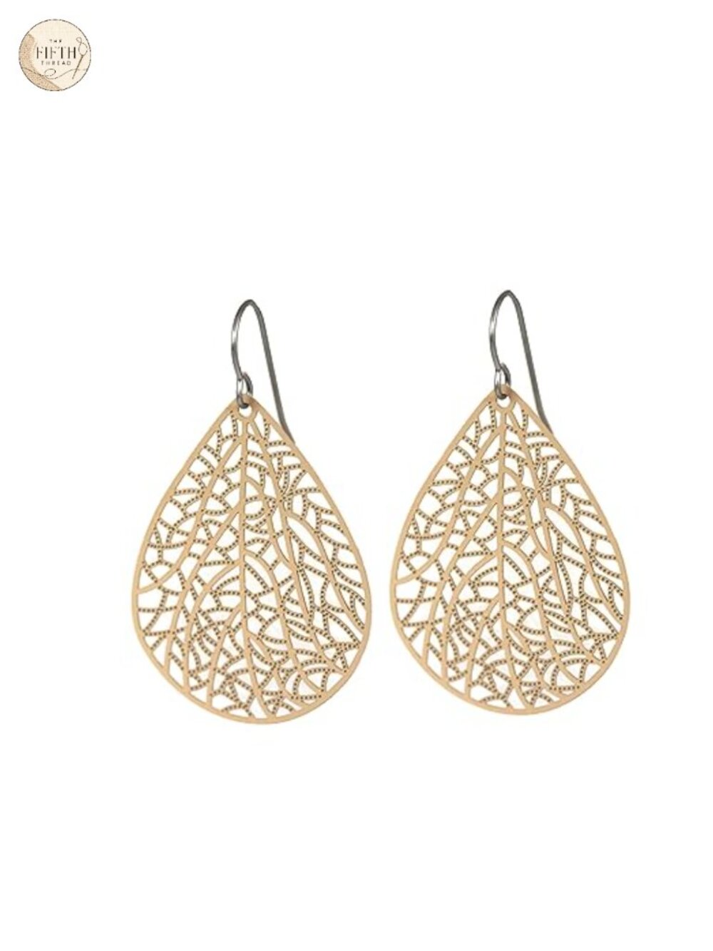 Lightweight Dangle Earrings Titanium Hooks Teardrop Filigree Leaf Design